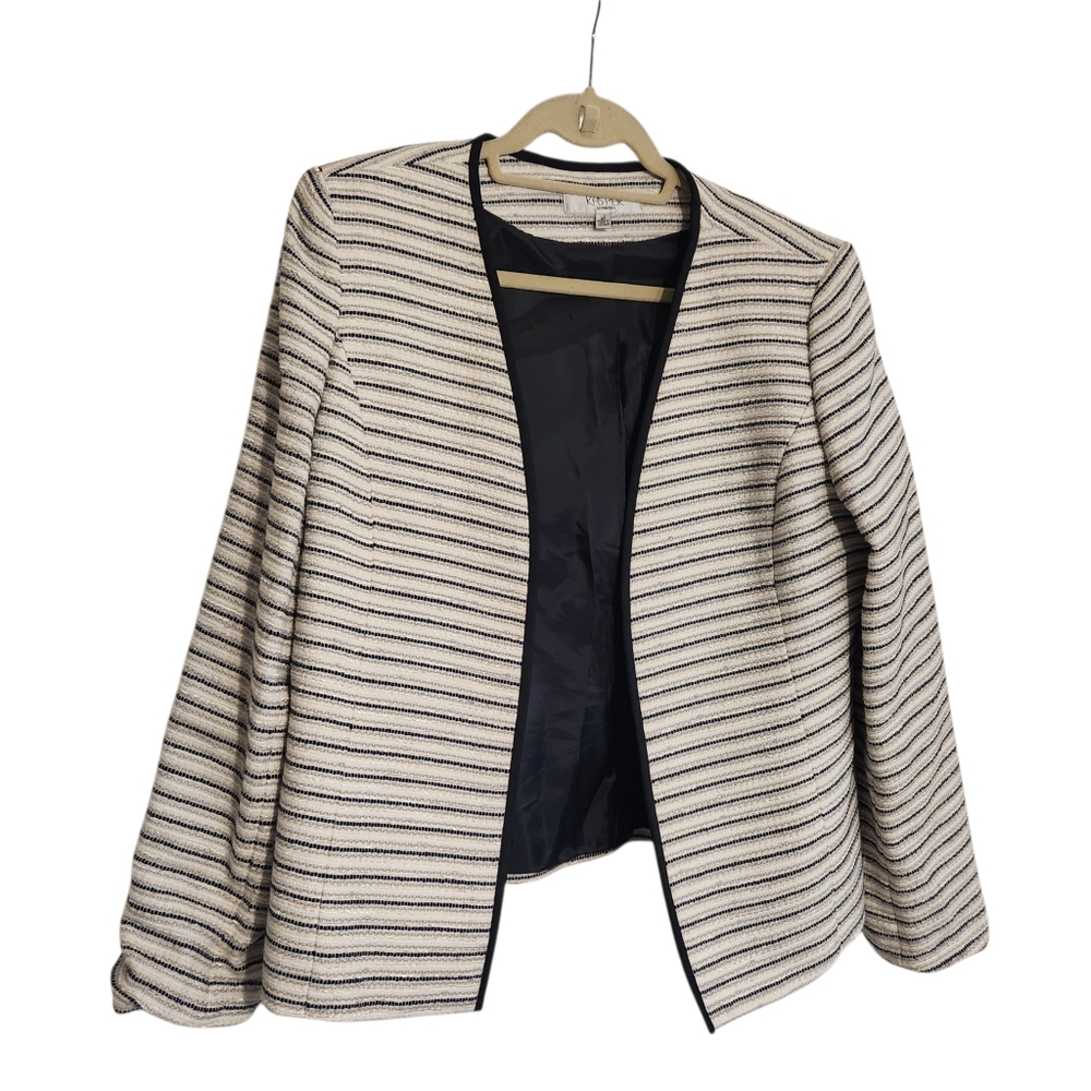 Kasper Separates Sz 14 Collarless Career Work Jacket Blazer Black Cream
